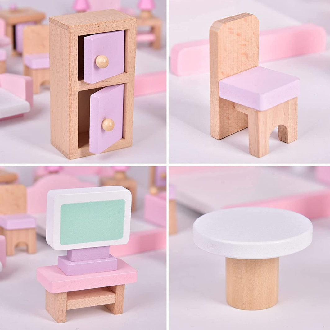 22 Piece Wooden Dollhouse Furniture