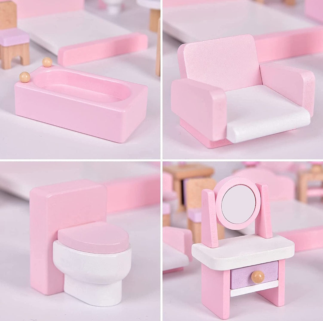 22 Piece Wooden Dollhouse Furniture