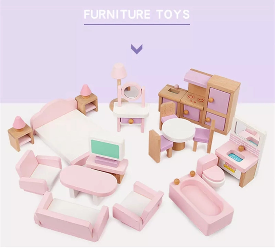 22 Piece Wooden Dollhouse Furniture