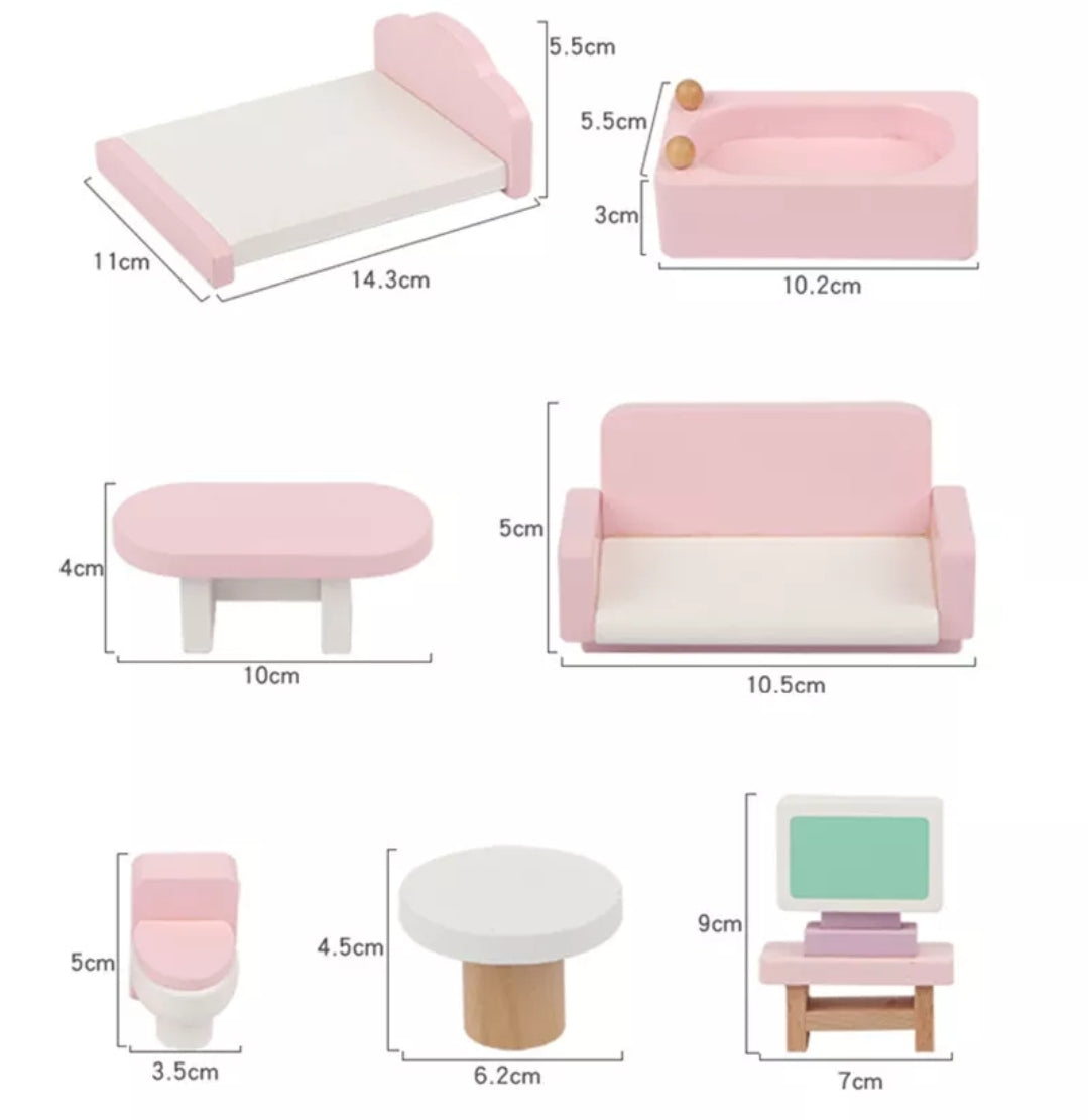 22 Piece Wooden Dollhouse Furniture