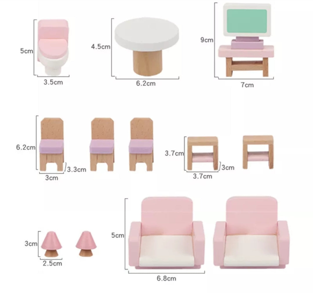 22 Piece Wooden Dollhouse Furniture