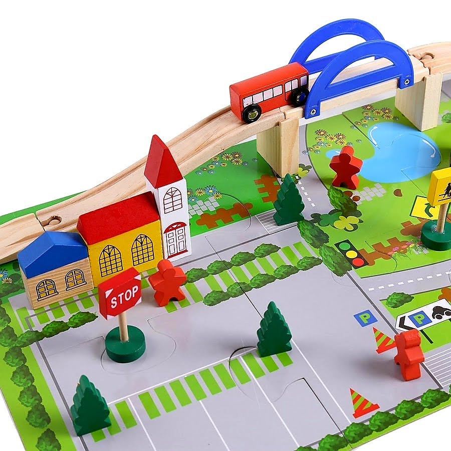 Wooden Car Track Set: 40 Piece
