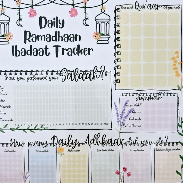 Wipe Clean Daily Ramadhaan Ibadaat Tracker + Free Marker