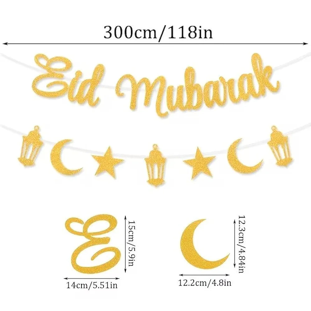 Black Eid Mubarak Glitter Banner