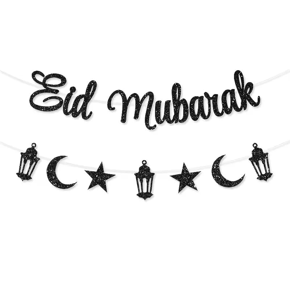 Black Eid Mubarak Glitter Banner