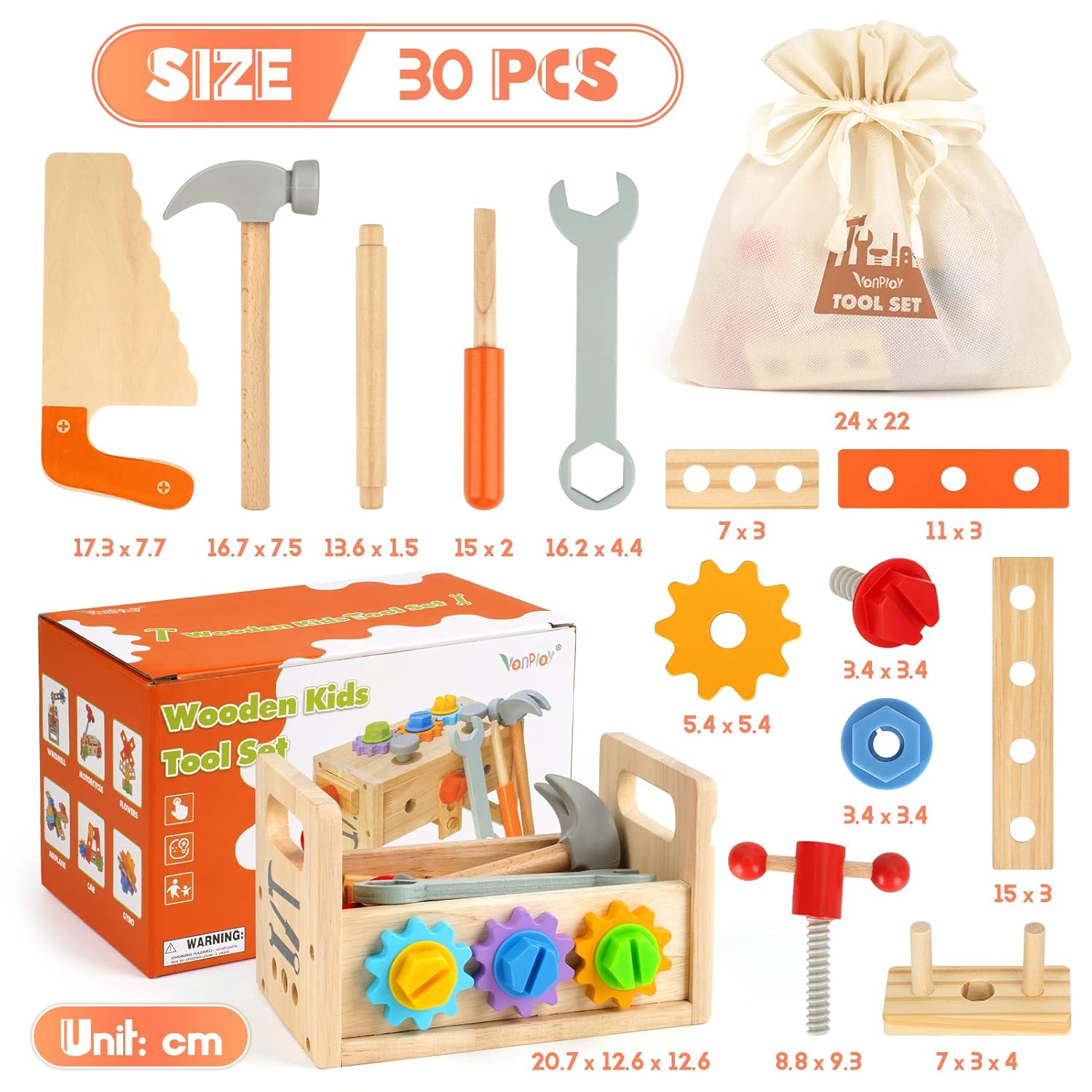 Wooden Tool Bench and Tool Set