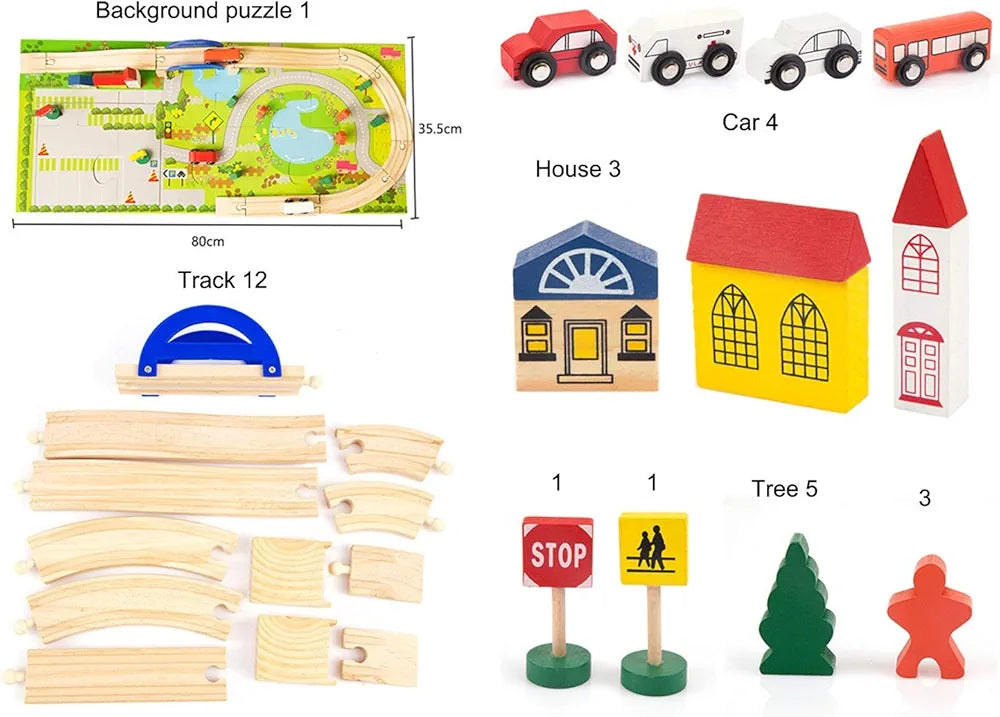 Wooden Car Track Set: 40 Piece