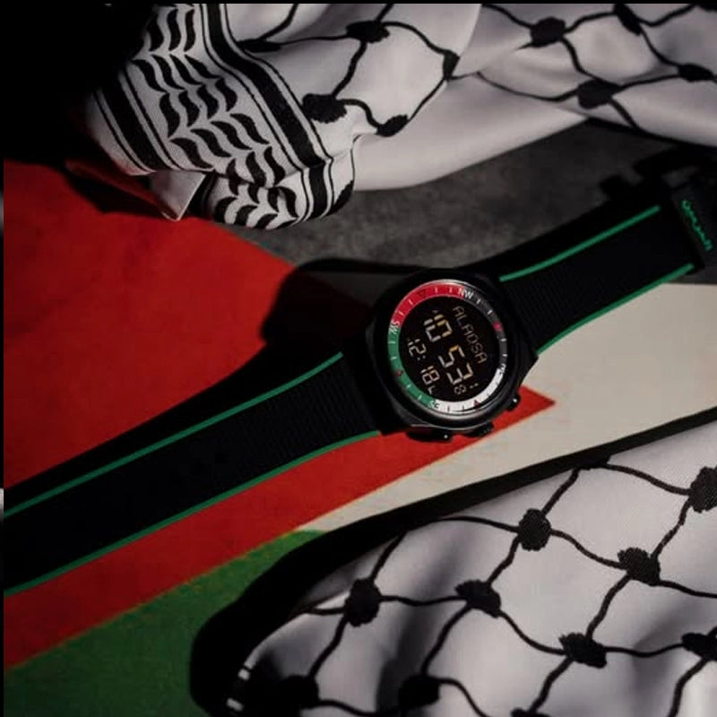 Al-Harameen Unisex HA-6506 Palestine Edition Rubber Strap Digital Sports Azan Watch