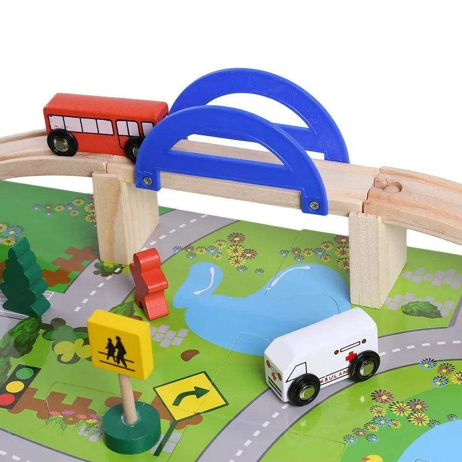 Wooden Car Track Set: 40 Piece