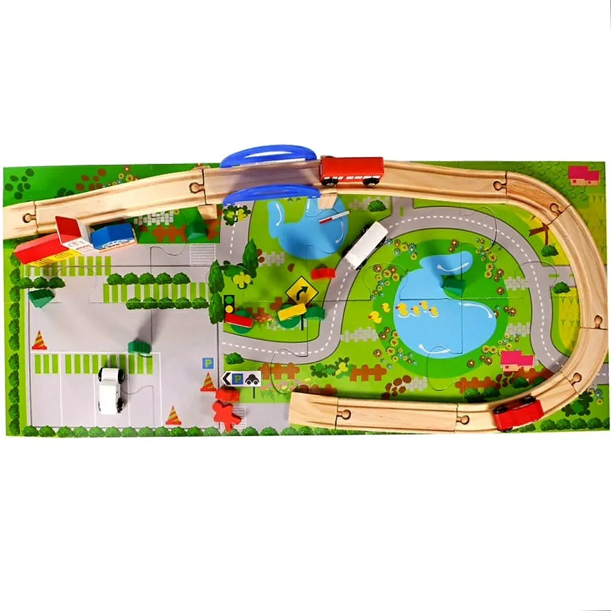 Wooden Car Track Set: 40 Piece