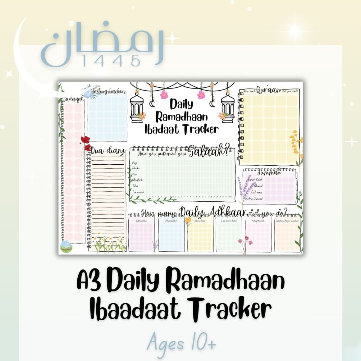 Wipe Clean Daily Ramadhaan Ibadaat Tracker + Free Marker