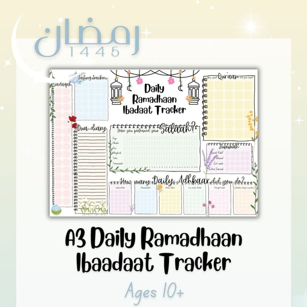 Wipe Clean Daily Ramadhaan Ibadaat Tracker + Free Marker