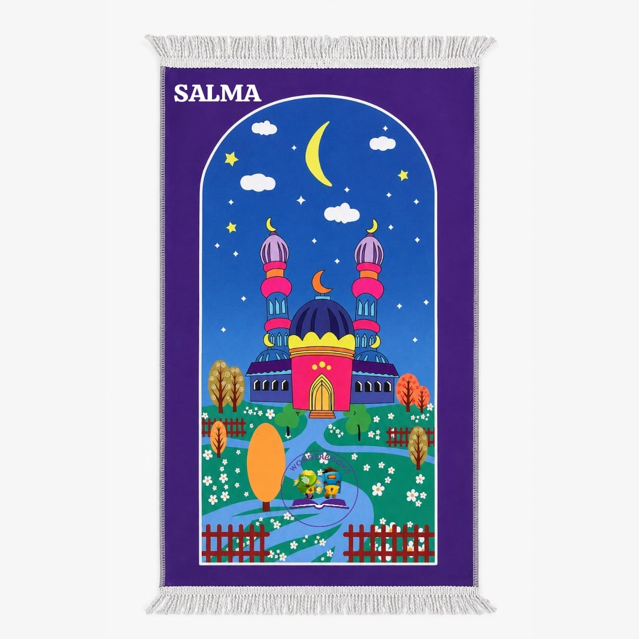 Kiddies Personalised Musallahs: Purple Whimsical Musjid