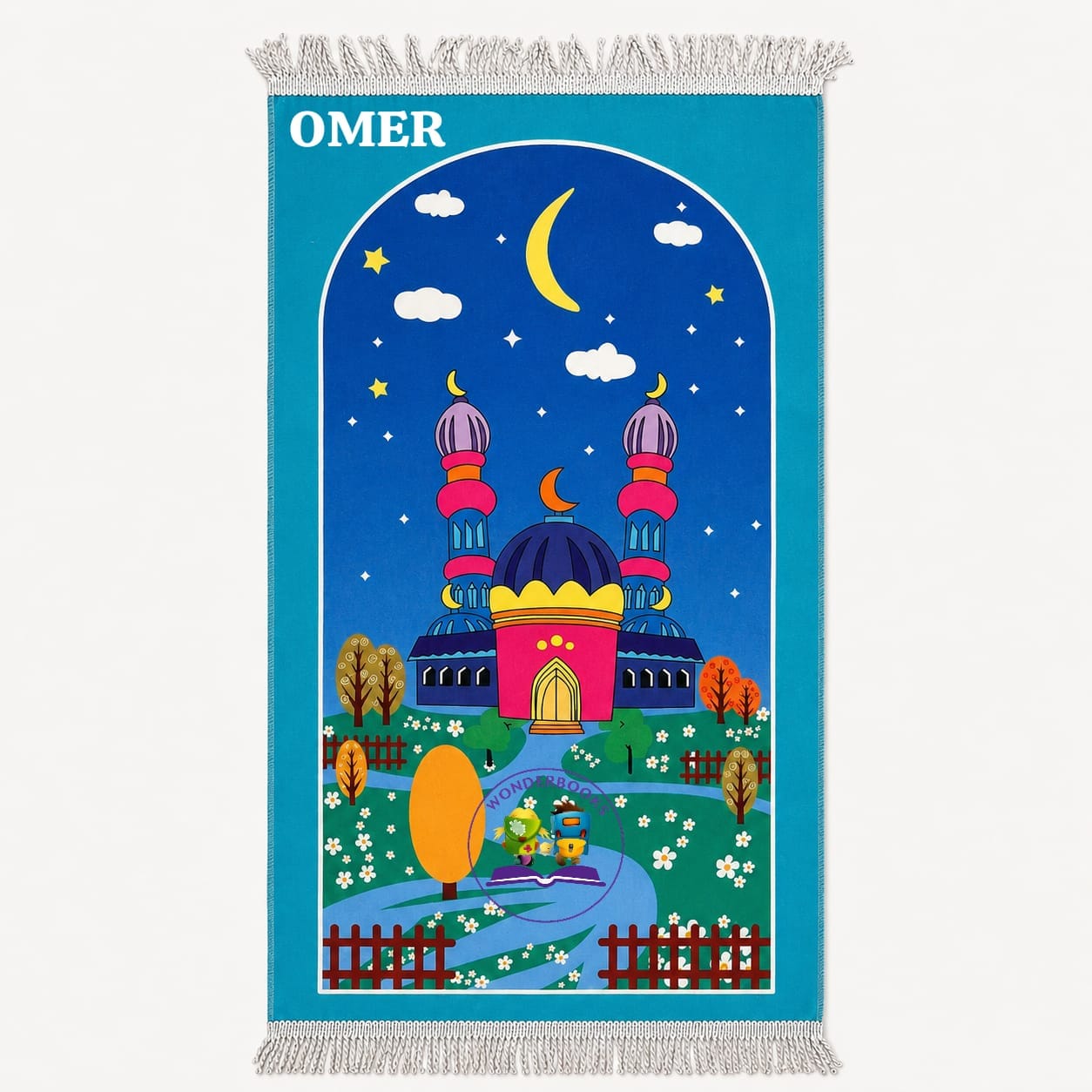 Kiddies Personalised Musallahs: Blue Whimsical Musjid