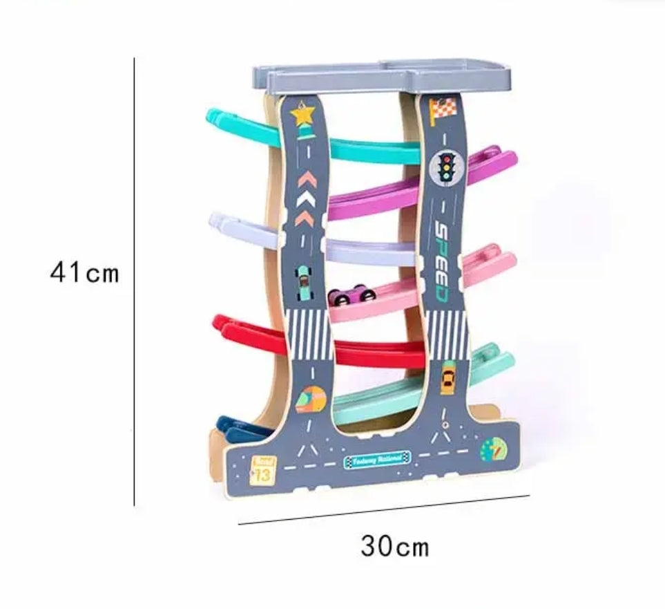 Wooden Racing Car Track Set with 7 Cars
