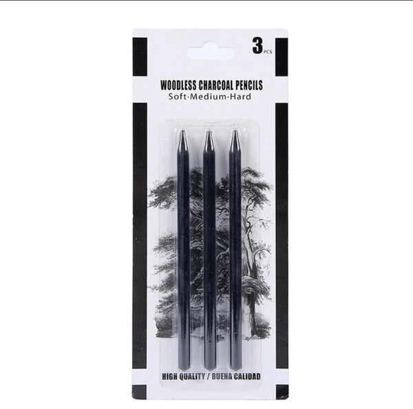 Woodless Charcoal Pencils: 3 Pcs