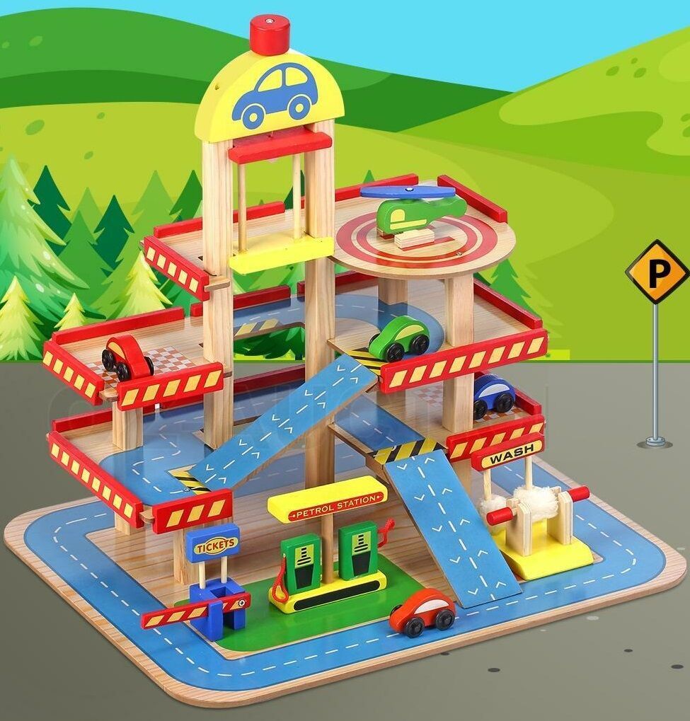 Classic Four-Level Wooden Car Park Set - Slight imperfections