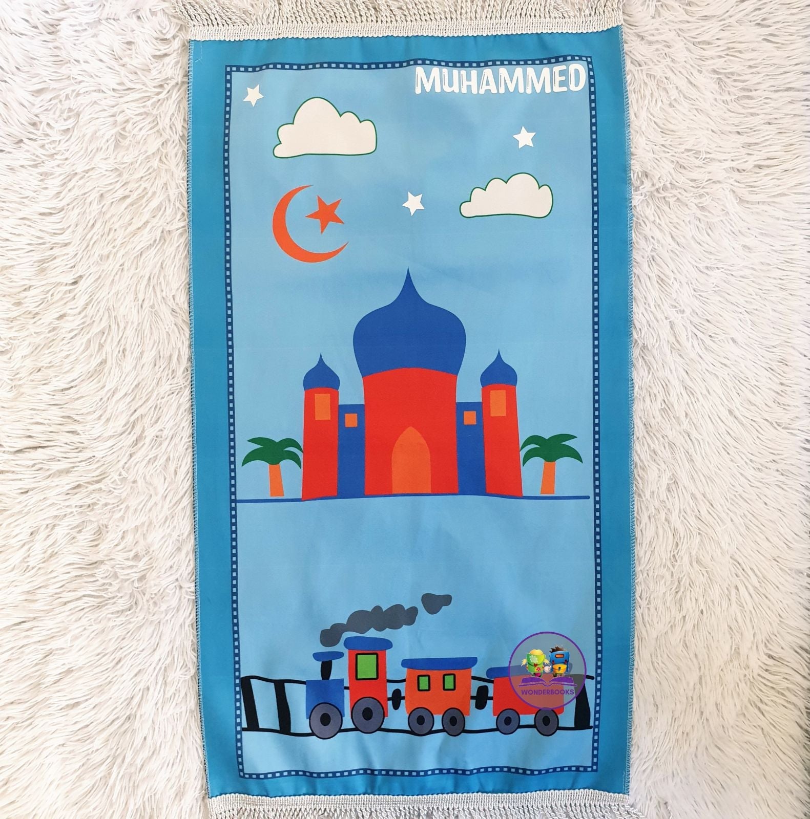 Kiddies Personalised Musallahs - Light Blue Train