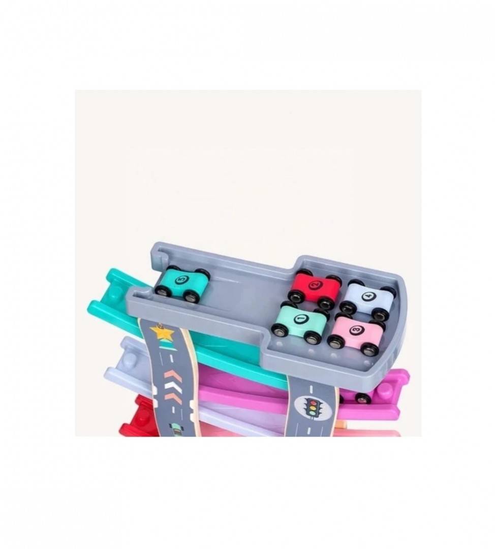 Wooden Racing Car Track Set with 7 Cars
