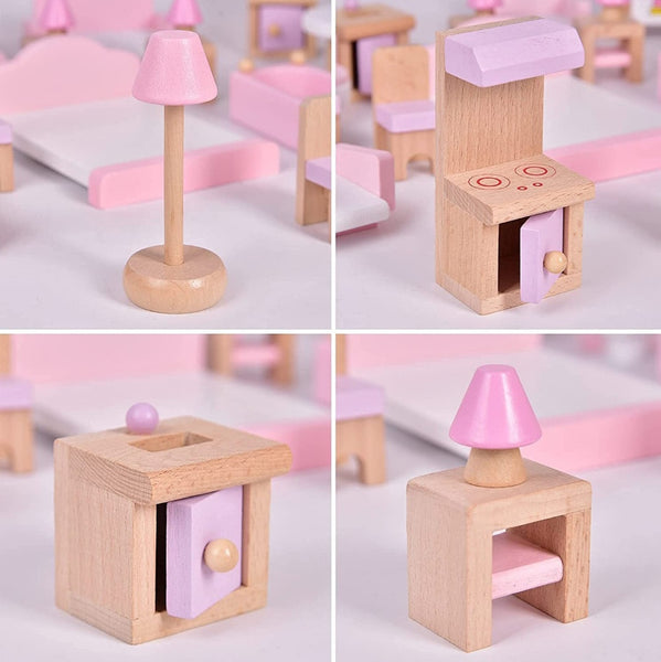 22 Piece Wooden Dollhouse Furniture